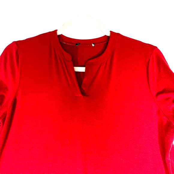 Eileen Fisher Size M T Shirt Dress Red Short Sleeve V-Neck Stretch Holiday Party - Picture 2 of 8